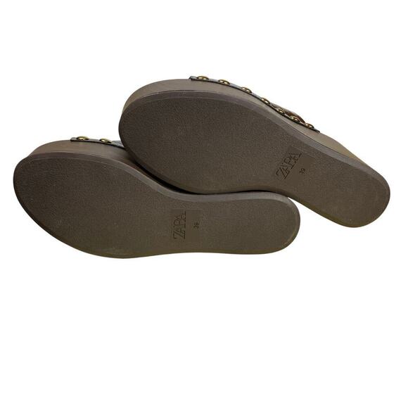 Zara Brown Studded Platform Wedge Sandals Size 39 US 6 Y2k Style - Picture 6 of 9